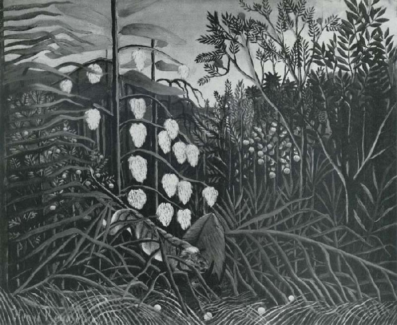 Henri Rousseau In a Tropical Forest.Struggle between the Tiger and the bull